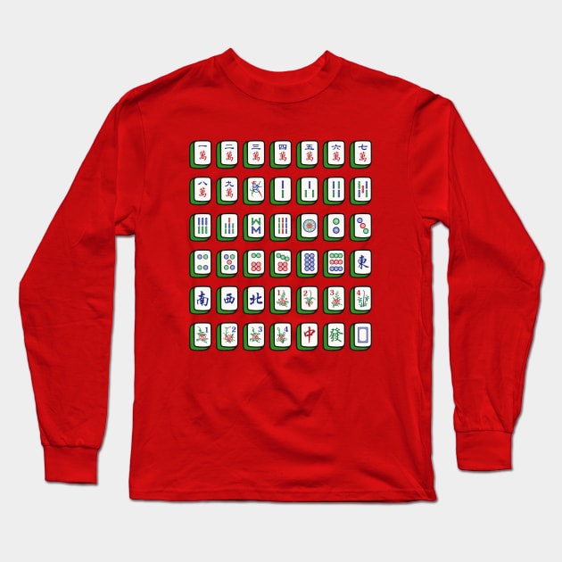 Mahjong Game Tiles Neatly Arranged. It's Mahjong Time! Long Sleeve T-Shirt by Teeworthy Designs